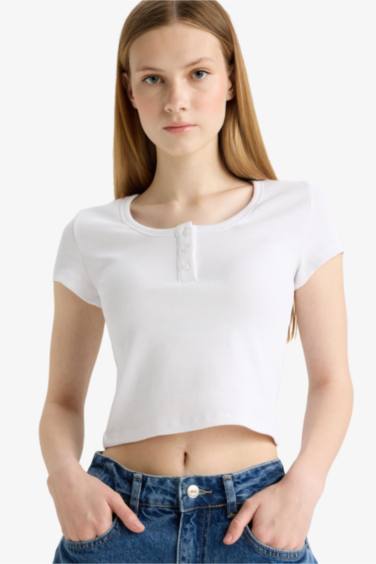 Fitted Round Neck Ribbed Camisole White T-Shirt