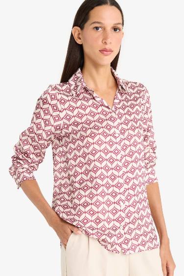 Regular Fit Shirt Collar Satin Printed Long Sleeve Shirt