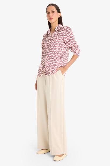 Regular Fit Shirt Collar Satin Printed Long Sleeve Shirt