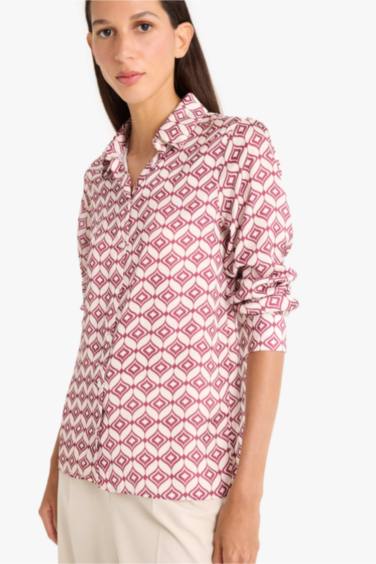 Regular Fit Shirt Collar Satin Printed Long Sleeve Shirt