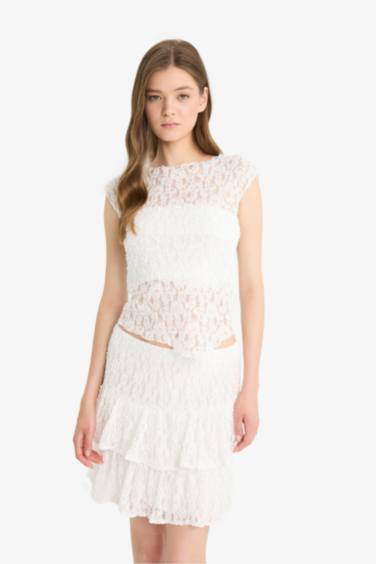 تيشيرت نص ردن دانتيل سليم فيت