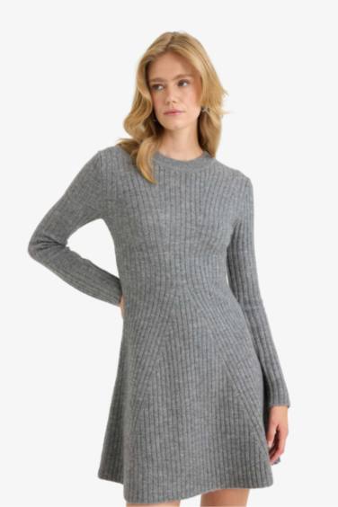 a сызығы дөңгелек жаға ұзын жеңді Көйлек