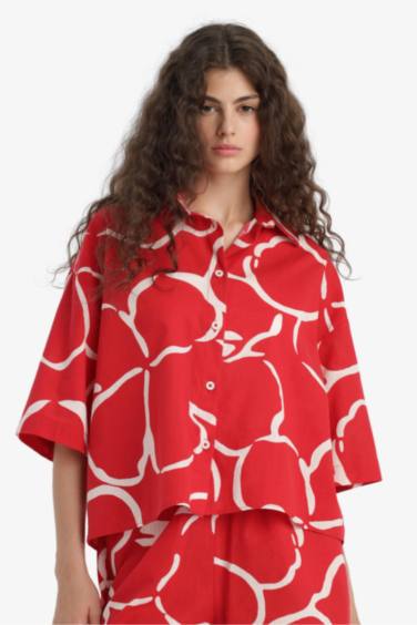 Oversize Fit Shirt Collar Short Sleeve Shirt