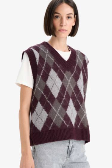 релакс пішімі v жаға трикотаж Жилет