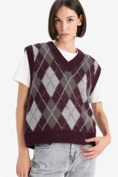 релакс пішімі v жаға трикотаж Жилет