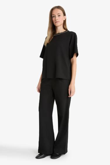 Straight Fit Wide Leg Trousers