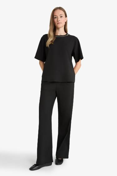 Straight Fit Wide Leg Trousers