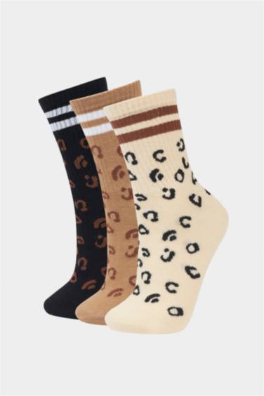 Woman Animal Print 3 Piece Cotton Long sock