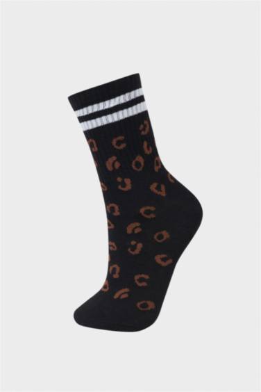 Woman Animal Print 3 Piece Cotton Long sock
