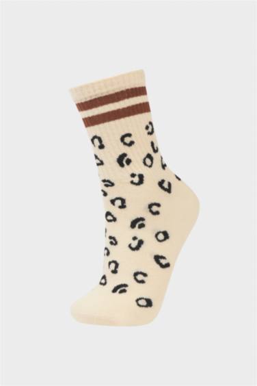 Woman Animal Print 3 Piece Cotton Long sock