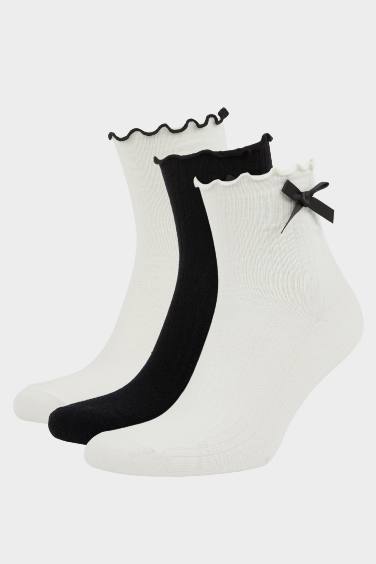 Woman Ribbon 3 Piece Cotton Ankle Socks