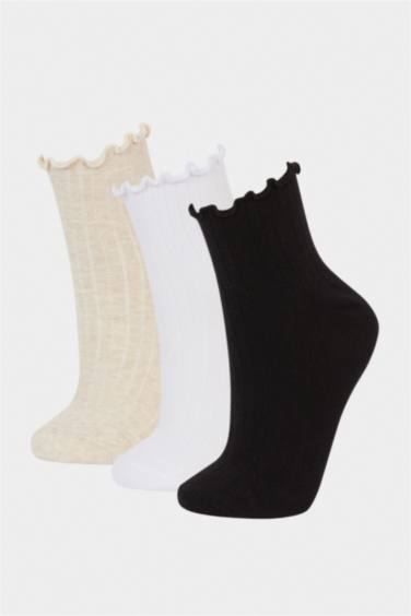 Lot de 3 Chaussettes longues en coton à volants pour femme