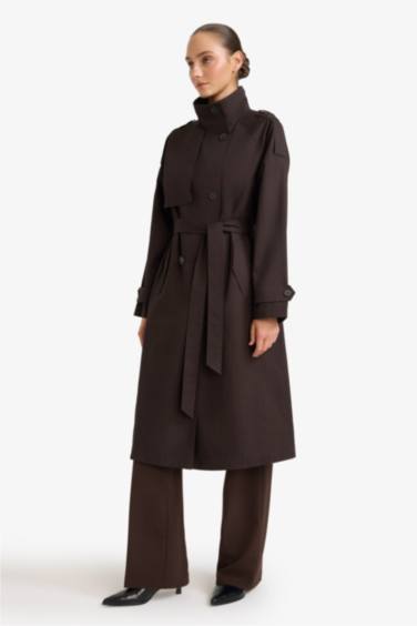 Regular Fit Kemerli Pamuklu Uzun Trençkot