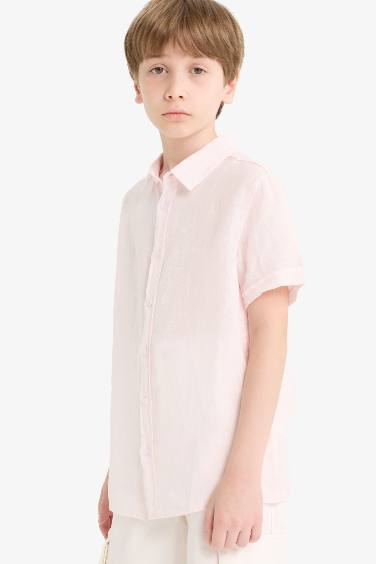 Boy Regular Fit Polo Neck Linen Short Sleeve Shirt