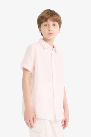 Boy Regular Fit Polo Neck Linen Short Sleeve Shirt