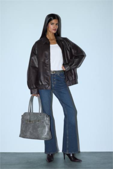 Mia Flare Fit Normal Bel Uzun Jean Yıkamalı Pantolon