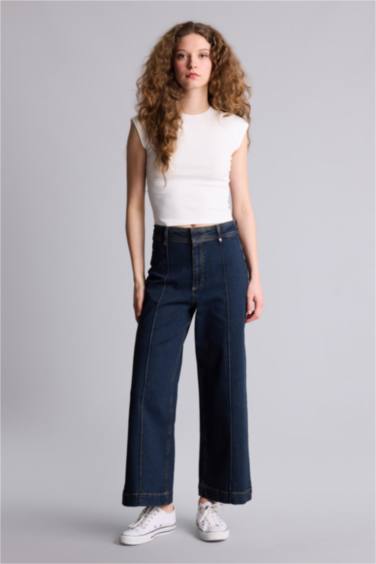 Culotte Yüksek Bel Jean Pantolon