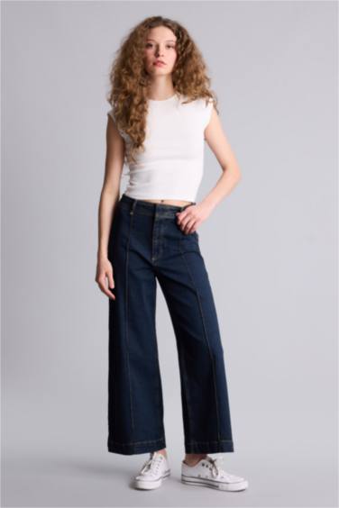 Culotte Yüksek Bel Jean Pantolon - Görsel 2