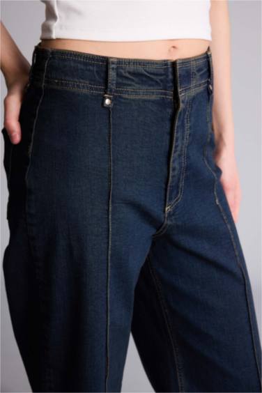 Culotte Yüksek Bel Jean Pantolon - Görsel 4