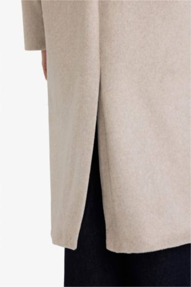 Relax Fit Düğmeli Uzun Kaşe Kaban