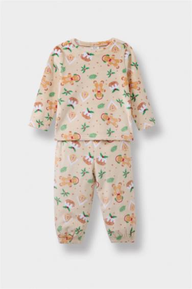 Erkek Bebek Pijama Takımı Yılbaşı Temalı Uzun Kollu Velur Üst Uzun Alt