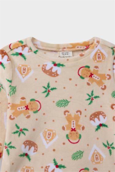 Erkek Bebek Pijama Takımı Yılbaşı Temalı Uzun Kollu Velur Üst Uzun Alt