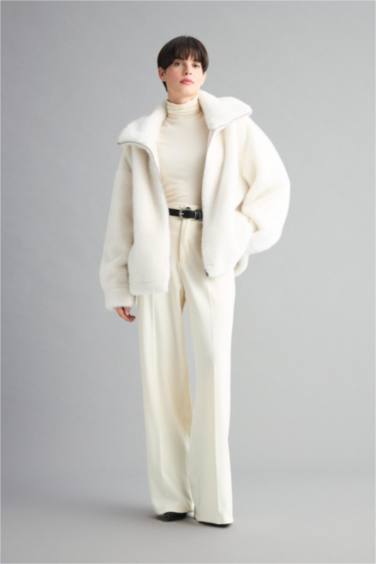 Regular Fit Fermuarlı Suni Kürk Mont