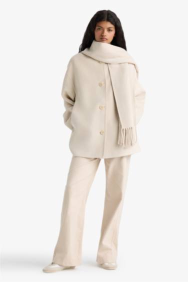 Relax Fit Düğmeli Kaşe Kaban