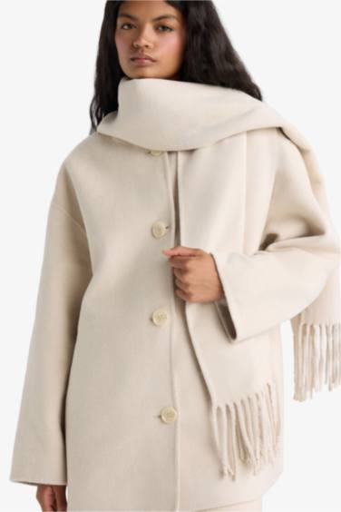 Relax Fit Düğmeli Kaşe Kaban