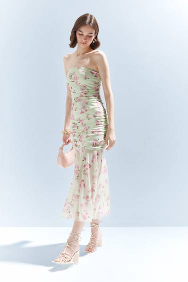 فستان ميدي فلورال تول بوديكون بدون حمالات