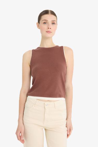 Slim Fit Dar Kesim Bisiklet Yaka Basic Düz Ribana Atlet