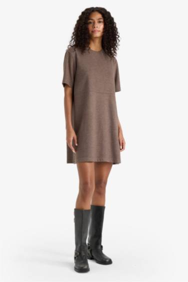 A Cut Crew Neck Ribana Dress