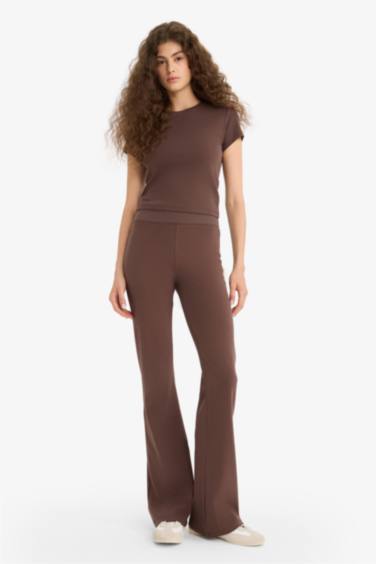 Fitted 2'li Ribana Takım Kısa Kollu Tişört İspanyol Paça Tayt