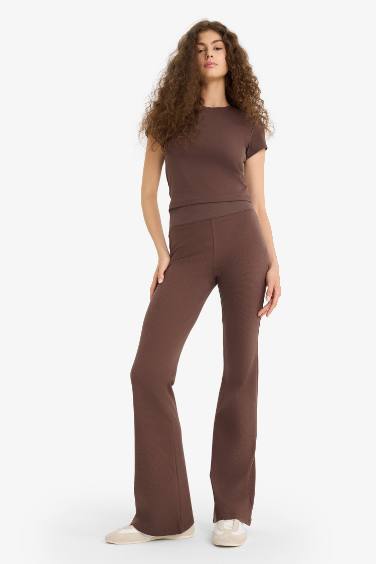 Fitted 2'li Ribana Takım Kısa Kollu Tişört İspanyol Paça Tayt