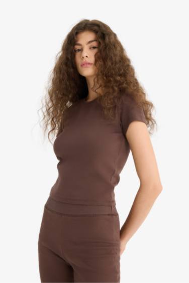 Fitted 2'li Ribana Takım Kısa Kollu Tişört İspanyol Paça Tayt