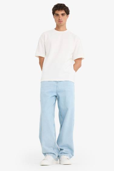 بنطرون جينز قطن وايد ليج برجل واسع