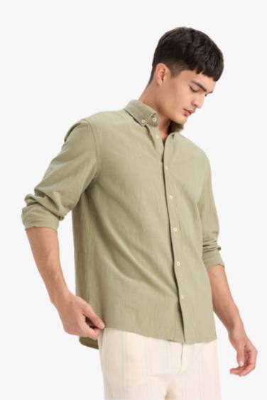 Рубашка с поло-воротником, из хлопка, с длинными рукавами, стандартного кроя