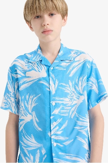 Boy Oversize Fit Polo Neck Floral Viscose Shirt