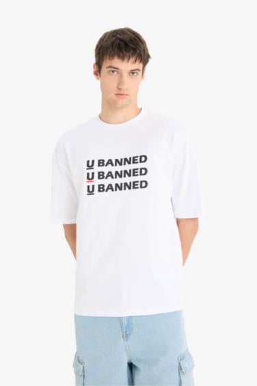 تيشيرت نص كم قصة فضفاضة مطبوع