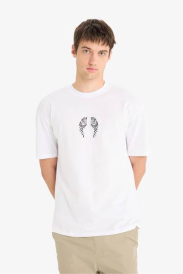 Boxy Fit Crew Neck Back Printed Short Sleeve T-Shirt