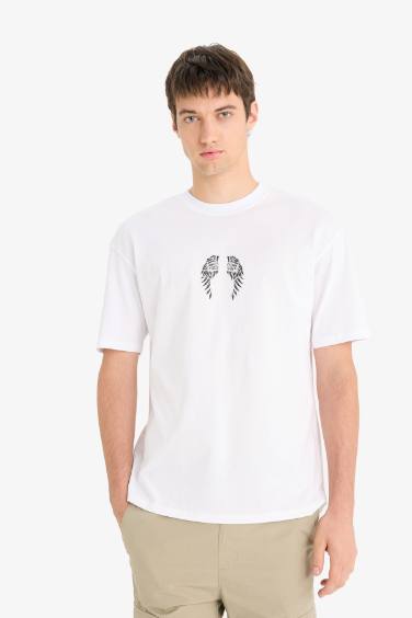 Boxy Fit Crew Neck Back Printed Short Sleeve T-Shirt