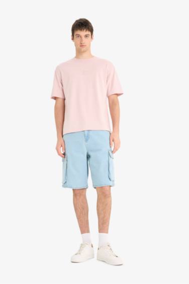 Boxy Fit Crew Neck Back Printed Cotton T-Shirt