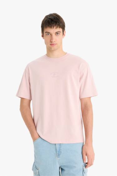 Boxy Fit Crew Neck Back Printed Cotton T-Shirt