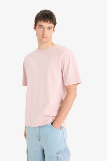 Boxy Fit Crew Neck Back Printed Cotton T-Shirt