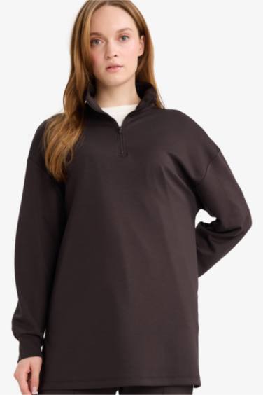 Regular Fit Fermuarlı Yaka Uzun Kollu Tunik