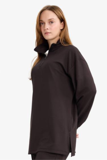 Regular Fit Fermuarlı Yaka Uzun Kollu Tunik