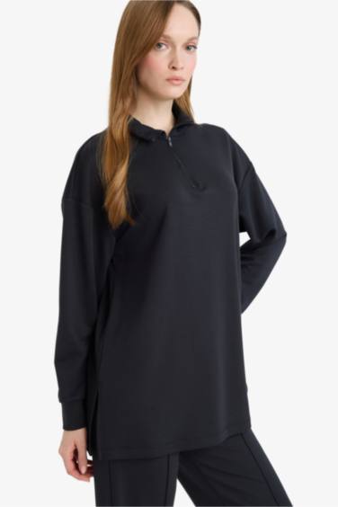 Regular Fit Fermuarlı Yaka Uzun Kollu Tunik