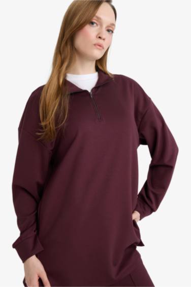 Regular Fit Fermuarlı Yaka Uzun Kollu Tunik