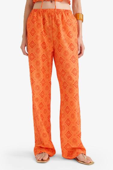 Straight Fit Patterned Regular Waist Cotton Trousers