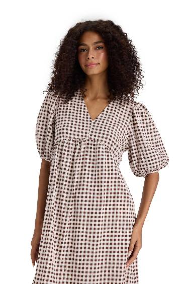 فستان ميدي كاروهات مطبوع بياخة V